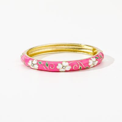 Enamel Vintage Cloisonne Bangle Cherry Blossom Traditional Chinese Flower Bangle Ethnic Chinese Women's Hand Bracelet