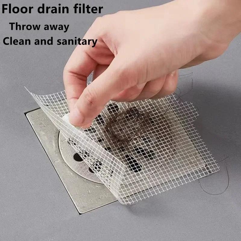 30PCS Shower Drain Hair Catcher Self-Adhesive Floor Drain Stickers Disposable Mesh Sink Strainer Filter For Bathroom kitchen