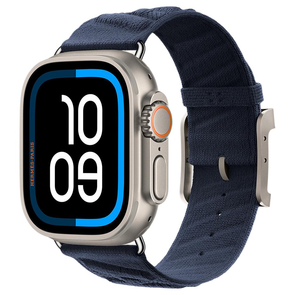 Hermes Kollaboration Apple Watch Ultra-2 Smartwatch Esim-Modus Herunterladbare App 64 GB 44 mm Blaues Nylonarmband Unisex Smartwatch H0009961
