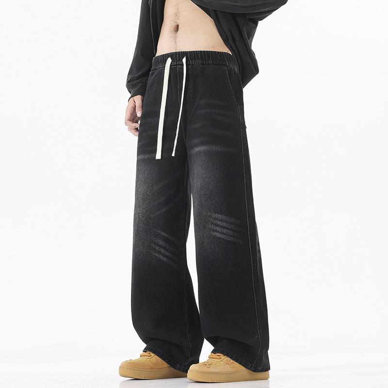 American Retro Cat Whisker Wash Jeans Men's Loose Straight Floor Trousers