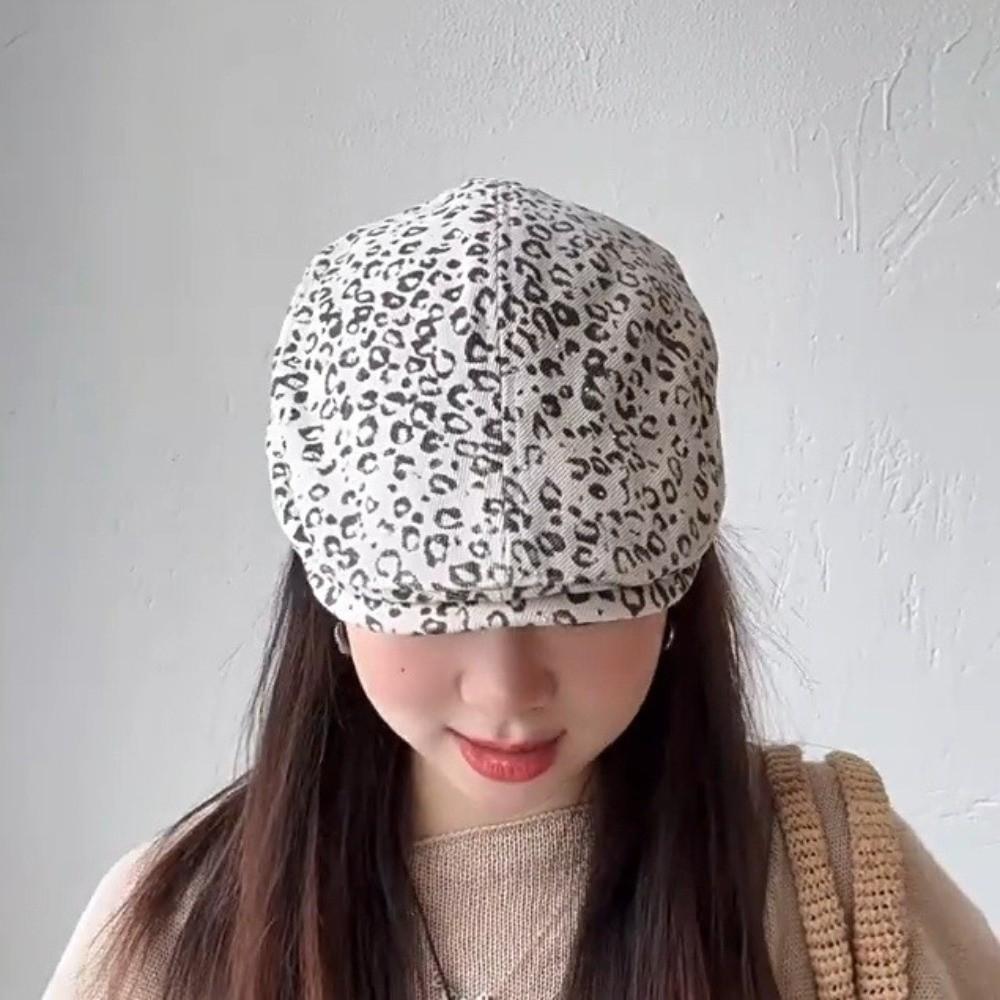 Rhinestone Leopard Print Beret Y2k Leopard Newsboy Cap Cool Painter Cap  Outdoor