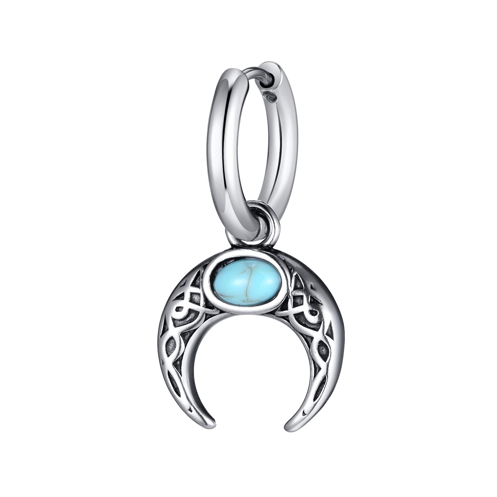 

Vnox Vintage Stainless Steel Moon Earrings for Women Men, Unisex Dangle Charm Earrings with Natural Turquoise Stone Ear Jewelry