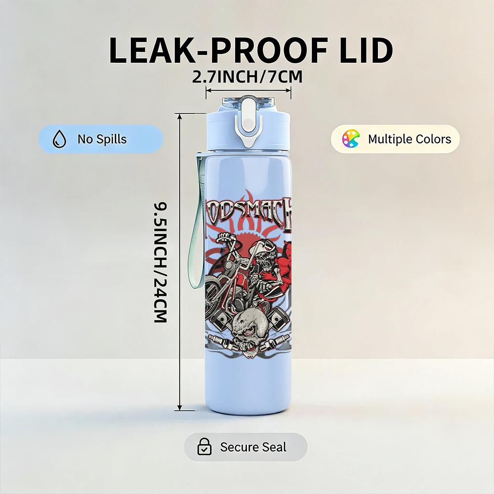 1PC Dark floral band grunge collage print 750ml colorful plastic sports water bottle leakproof pop up lid with straw for outdoor work home use