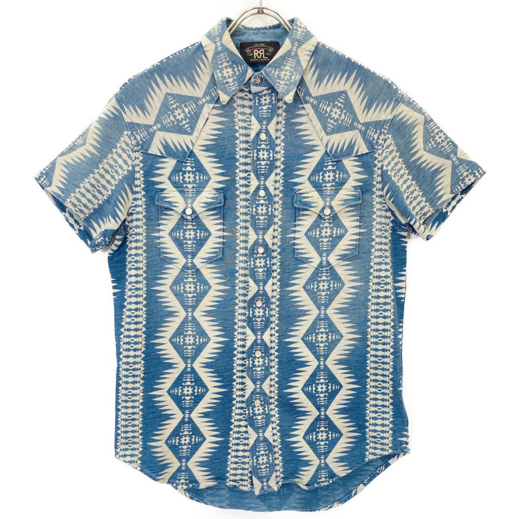 RRL Indigo Native American Pattern Western Shirt with Concho Buttons Tops XS IndigoUsed
