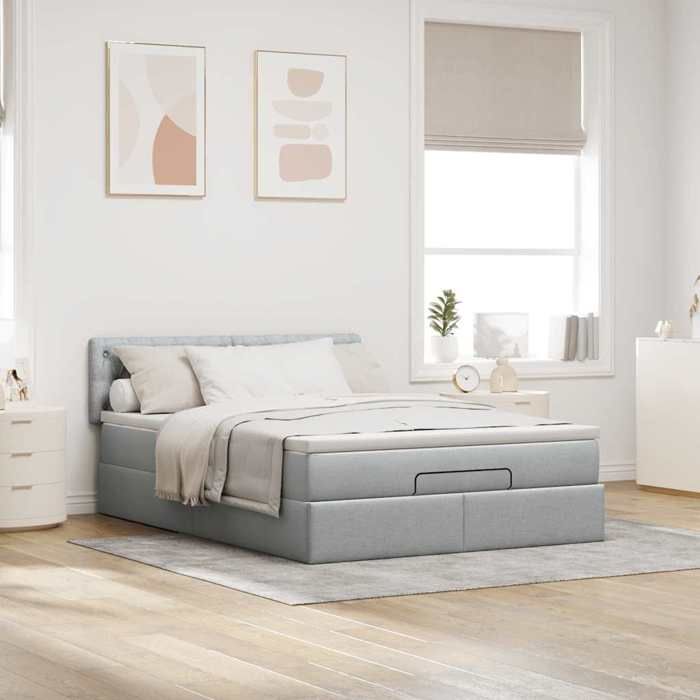 VidaXL Ottoman Bed with Light Grey Mattress 140x190 Cm Fabric 3311539