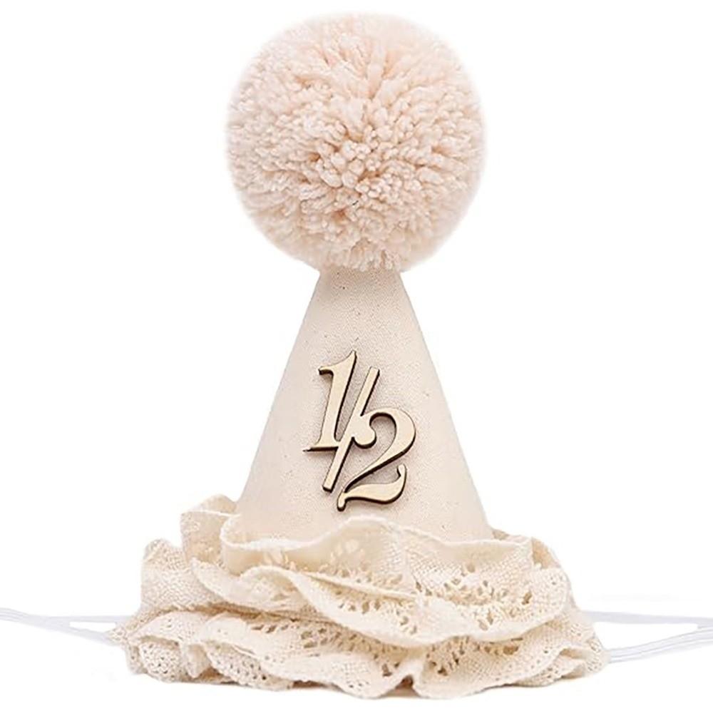 

Handcrafted Pom Pom Princess Birthday Hat Neutral Color Lace Ruffle Hat Children s Party 1/2
