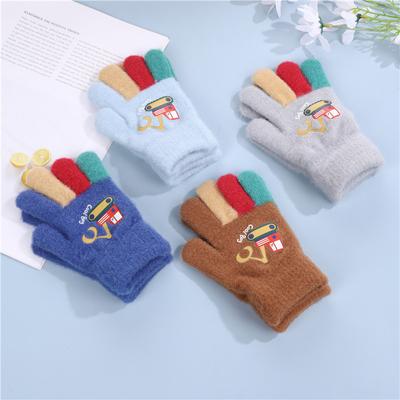 Kinderhandschuhe Herbst und Winter Baby Gestrickt Warm und Kältefest Fünffinger Junge Cartoon Wolle Fingerhandschuhe Kind Schüler Schreiben