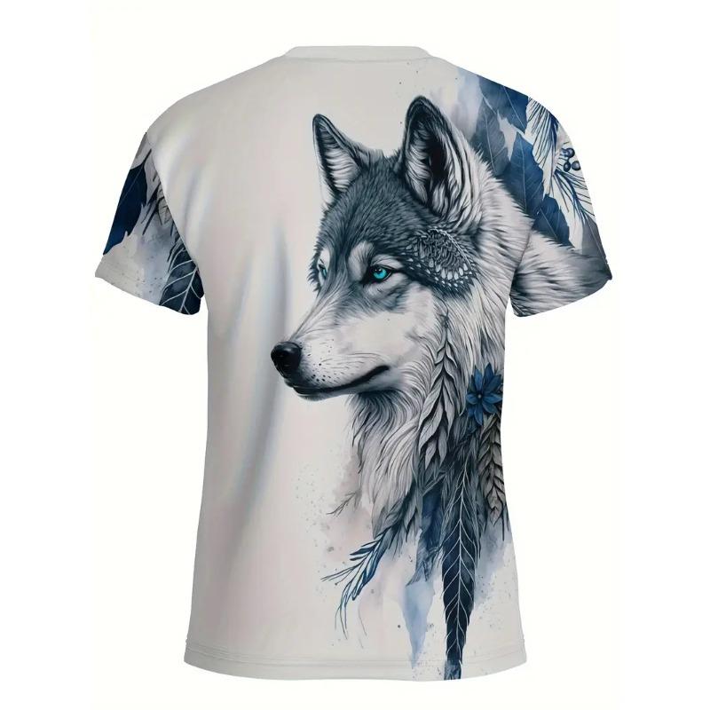 Men's 3D Printed T-shirt Casual Round Neck Lightweight Summer Trend Fashionable Versatile Wolf Pattern T-shirt