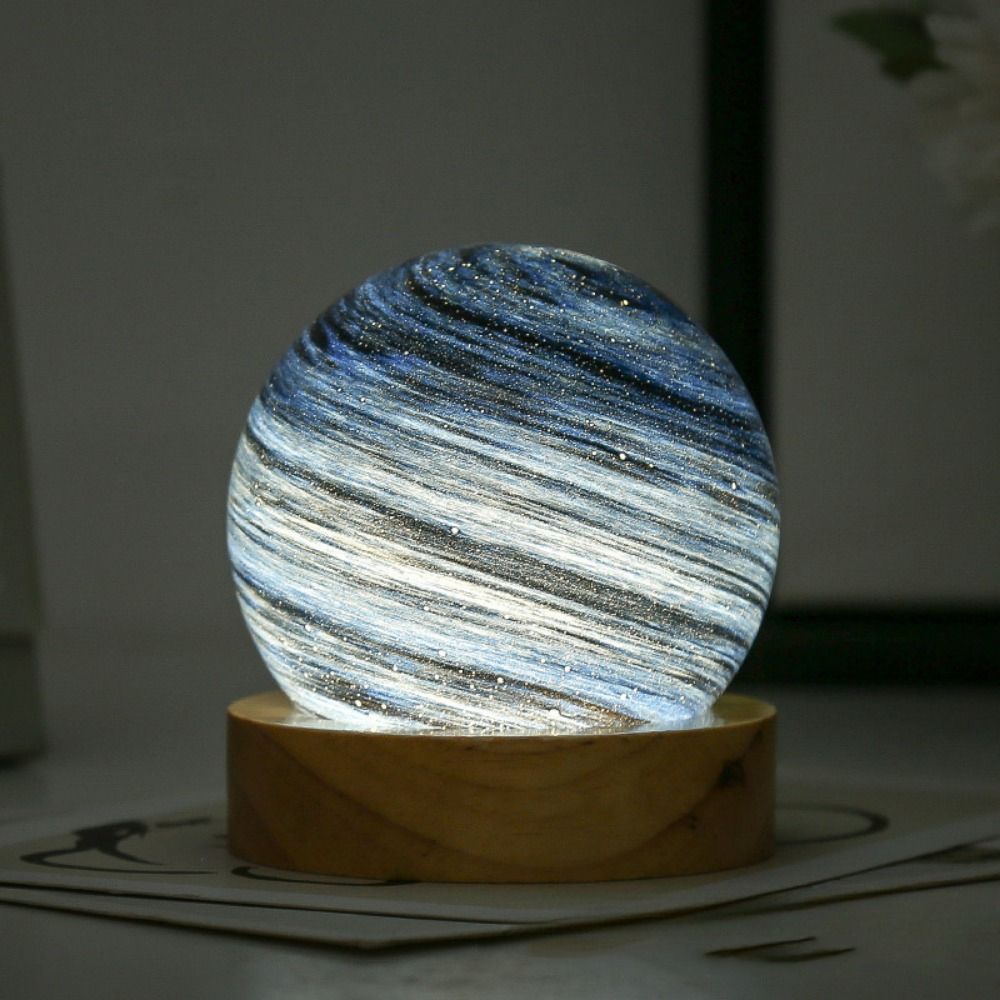 With Wooden Stand 80MM LED Night Light Luminous Glass Sphere Crystal Ball Bedroom