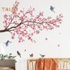 2 foi/set autocolant de perete cu flori, copac, flori roz, pasăre, impermeabil, PVC, detașabil, sufragerie, dormitor, decorare modernă de perete