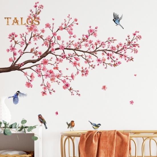 2 foi/set autocolant de perete cu flori, copac, flori roz, pasăre, impermeabil, PVC, detașabil, sufragerie, dormitor, decorare modernă de perete