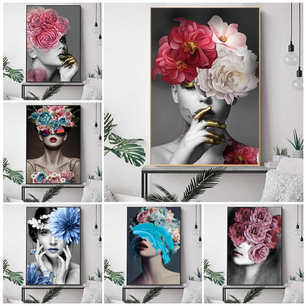 

Рамка из цельного дерева Современный цветок на голове с золотыми женскими картинами на холсте, принтами и плакатами, скандинавская настенная картина для гостиной, домашний декор