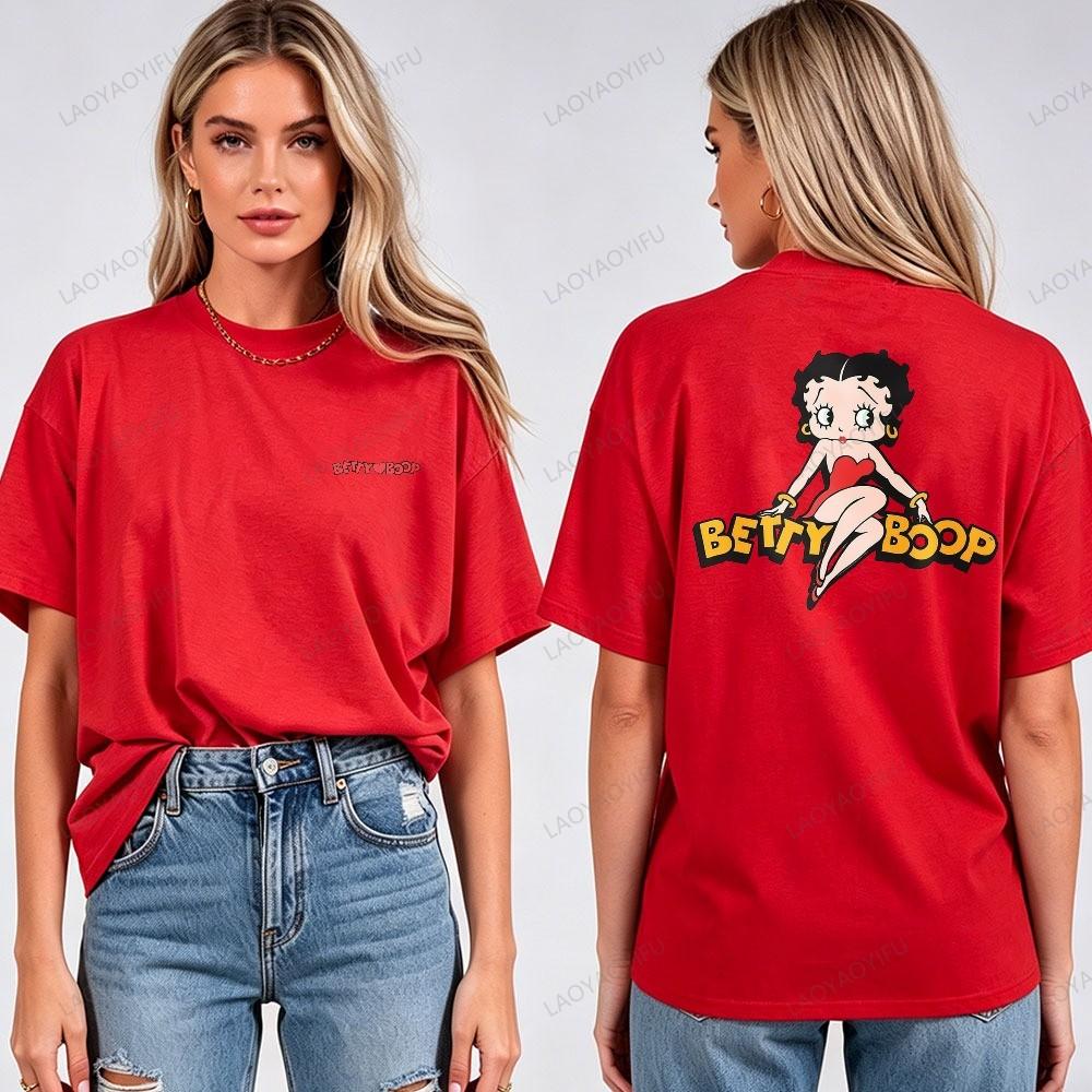 Vintage Animation Betty Boop Pattern T Shirt Men Women Breathable Short Sleeve Tees Hip Hop Style Casual Cotton Streetwear Tops