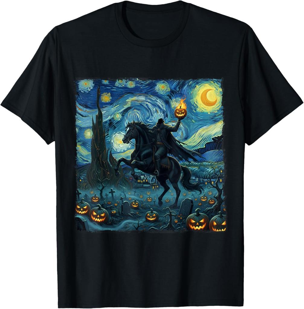 Horror Headless Horseunisex Starry Night Halloween Short Sleeve Tshirt