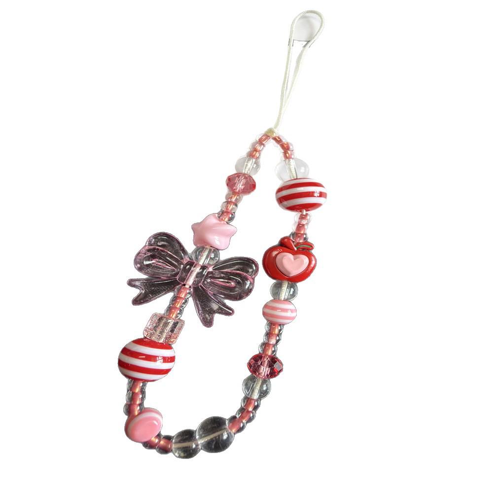 Creative Pink Bow Beaded Phone Chain & Camera Lanyard