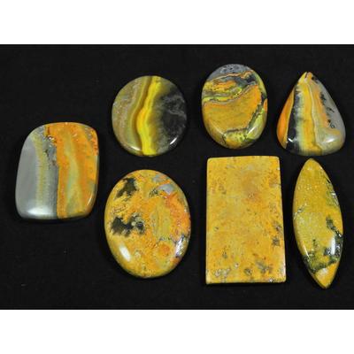30-38MM Natural Bumble Bee Jasper Mix Cabochon Loose Gemstone 07Pcs Lot C-94