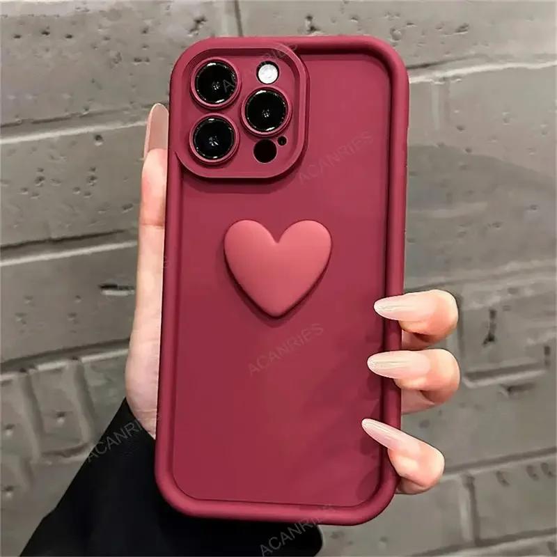 Cute 3D Love Heart Silicone Case For Xiaomi 15 Ultra 17T Pro Matte TPU Camera Lens Protection Shockproof Cover For Mi 15 Ultra