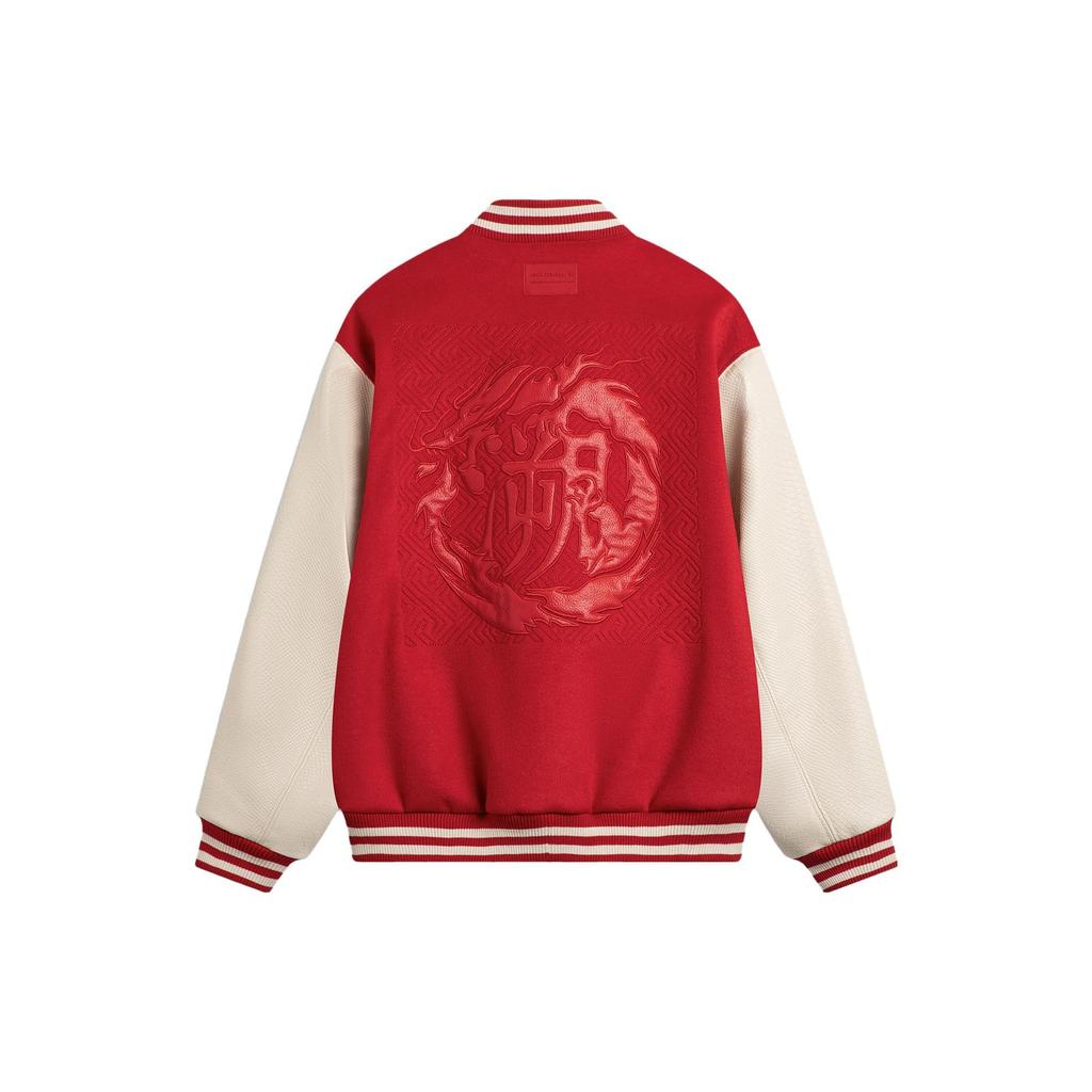 Li Ning CF Logo Letter Print Single-Breasted Loose Baseball Jacket Unisex Jackets Agate-Red AJDU253-2