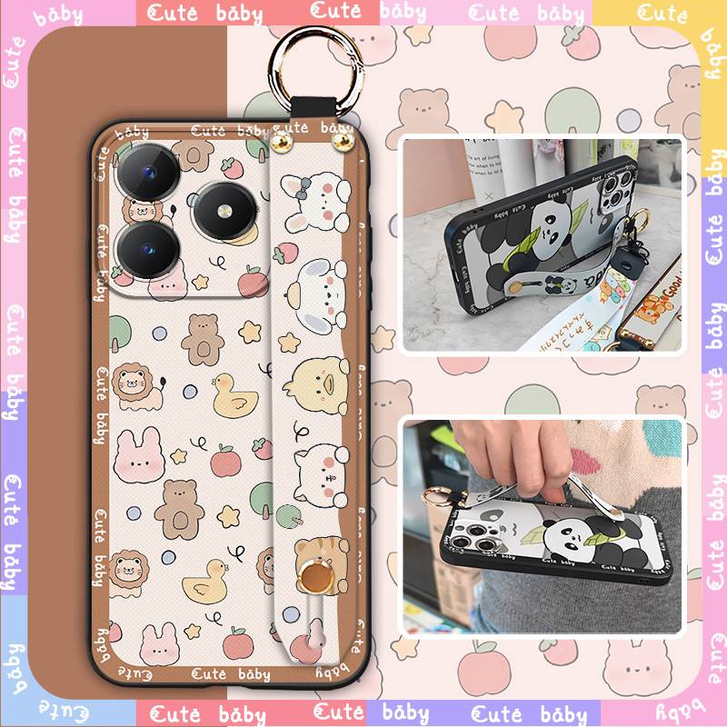 Ring Wrist Strap Phone Case For Realme C63 4G/C61 4G Back Cover Kickstand Anti-knock Silicone Cartoon Shockproof Durable