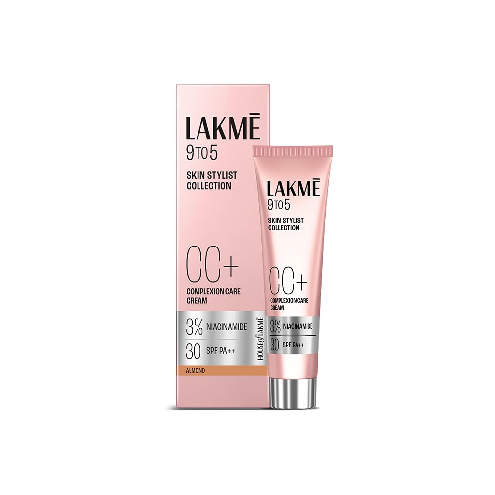 Lakme 9 to 5 CC Cream Almond with 3% Niacinamide Complex SPF30 PA++ | 90% lightweight moisturizing cream for Care & 10% Foundation for Care |Concea