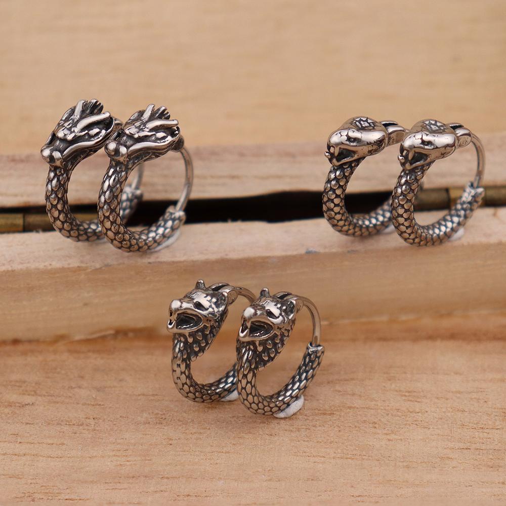 Vintage 316L Stainless Steel Dragon Hoop Earring for Men Women Punk Hip Hop Style China Dragon Huggie Earrings Jewelry