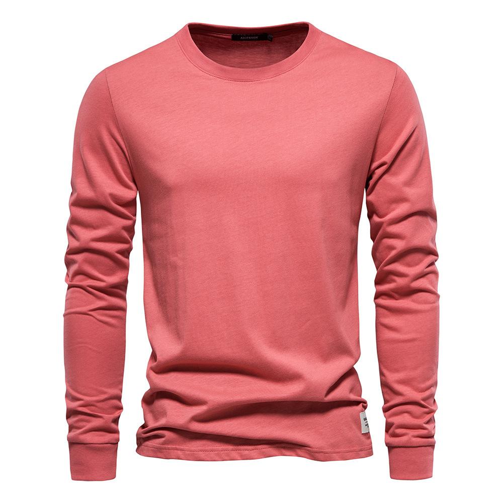 Autumn Trendy Long-Sleeved New European Size Men'S Solid Color Long-Sleeved Top High Street Men'S Hong Kong Style With Pure Cotton T-Shirt
