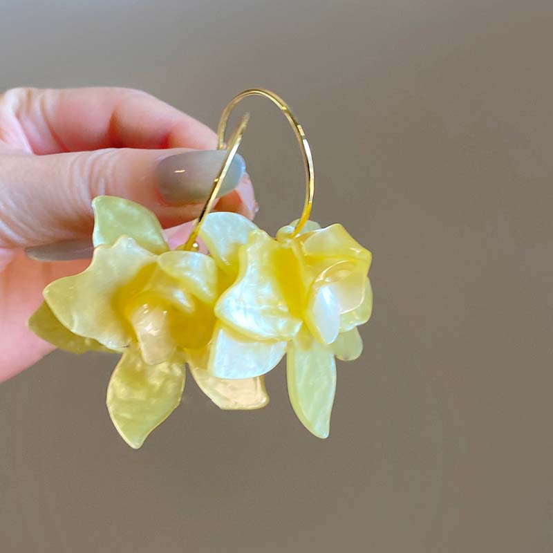 Koreanische Bunte Acryl-Blumenanhänger-Ohrringe für Frauen Mädchen Vintage C-Form Große Blütenblatt-Hängeohrringe Zirkon Geschenke 2025