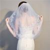 Elegant White Lace Wedding Veil 2 Tier Waist Length Lace Veil with Comb Soft Tulle Bride Veil