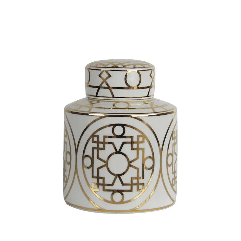Gold Grain Ceramic Cylinder Tank Airtight Storage Jar General Jar Vase Tissue Box Ceramic Handicraft Ornaments Vintage Bottle