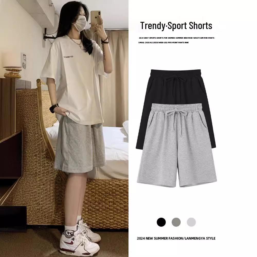 

2025 Женские американские серые повседневные шорты средней длины свободного кроя для спорта Medium