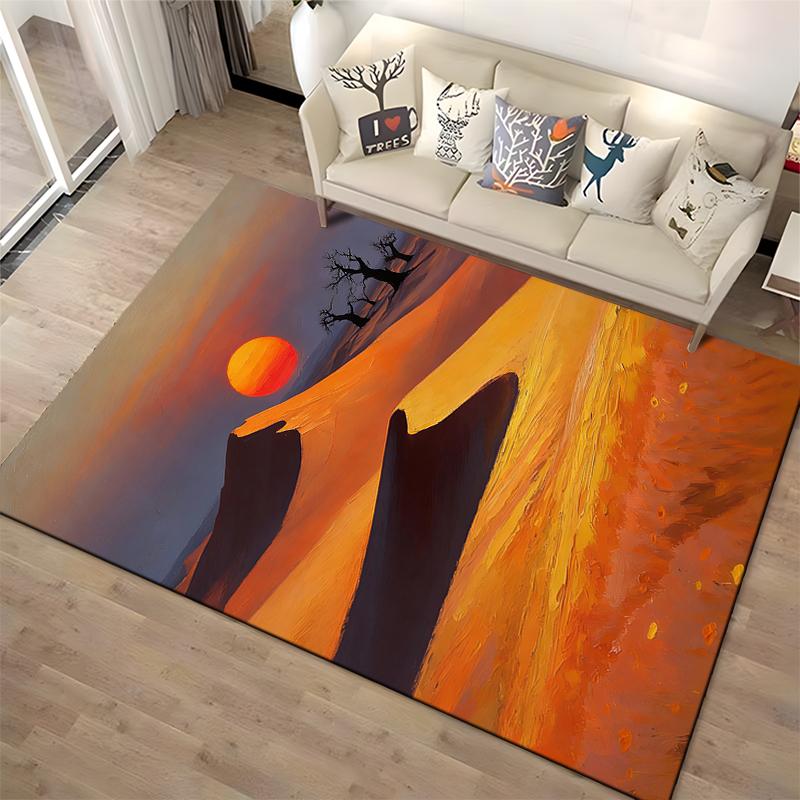 Desert Sunset Carpet with Sand Dunes and Vibrant Orange Landscape Suitable for use as an anti-slip for living room bedroom sofas