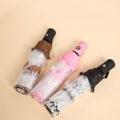 Umbrella Cute Panda,Brown Bear,Pink Rabbit Transparent Automatic Umbrella Lightweight Folding Umbrella Travel Photo Umbrella