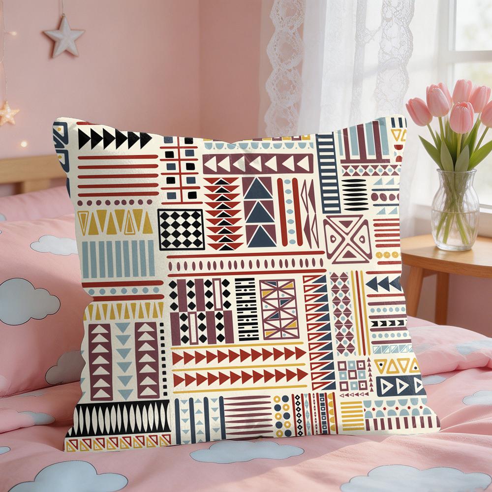Geometric Ethnic Pattern Cushion Cover Square Short Plush Pillow Case Living Room Sofa Home Decor Funda X
