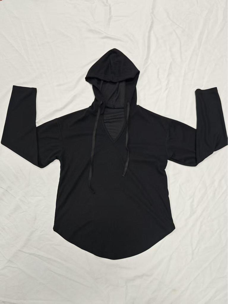 Elegant 2025 V-Neck Women's Hoodie - Soft Long Sleeve Drawstring Sweatshirt