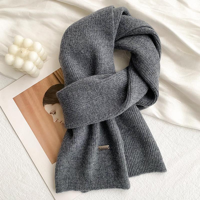 Scarf Women's Winter Scarf Solid Color Versatile Korean New Popular Winter Soft Knitting Men