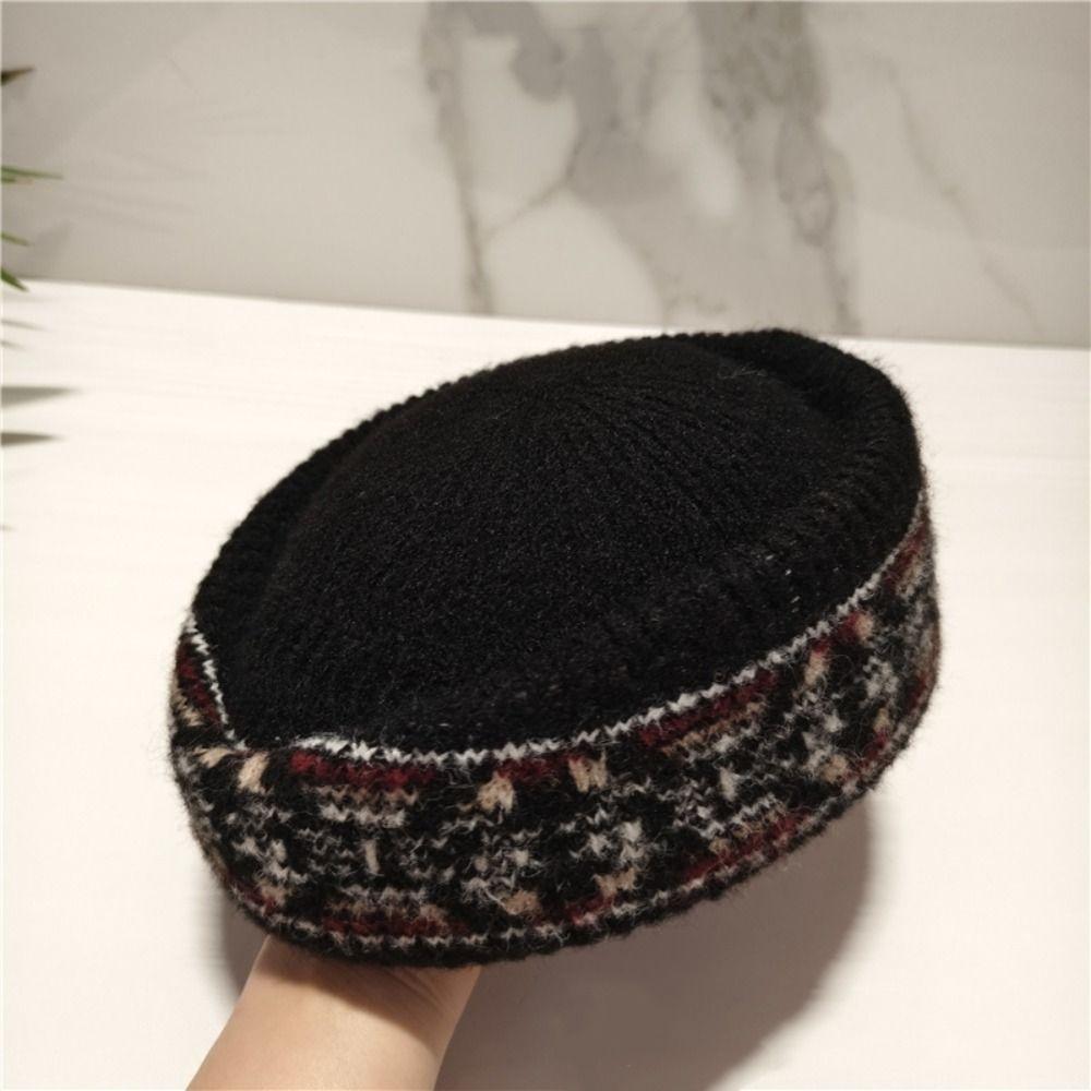 Elegant Fair Isle Pattern Pillbox Hat Jacquard Fedora Hat Fashion Knitted Beret Hat Performances