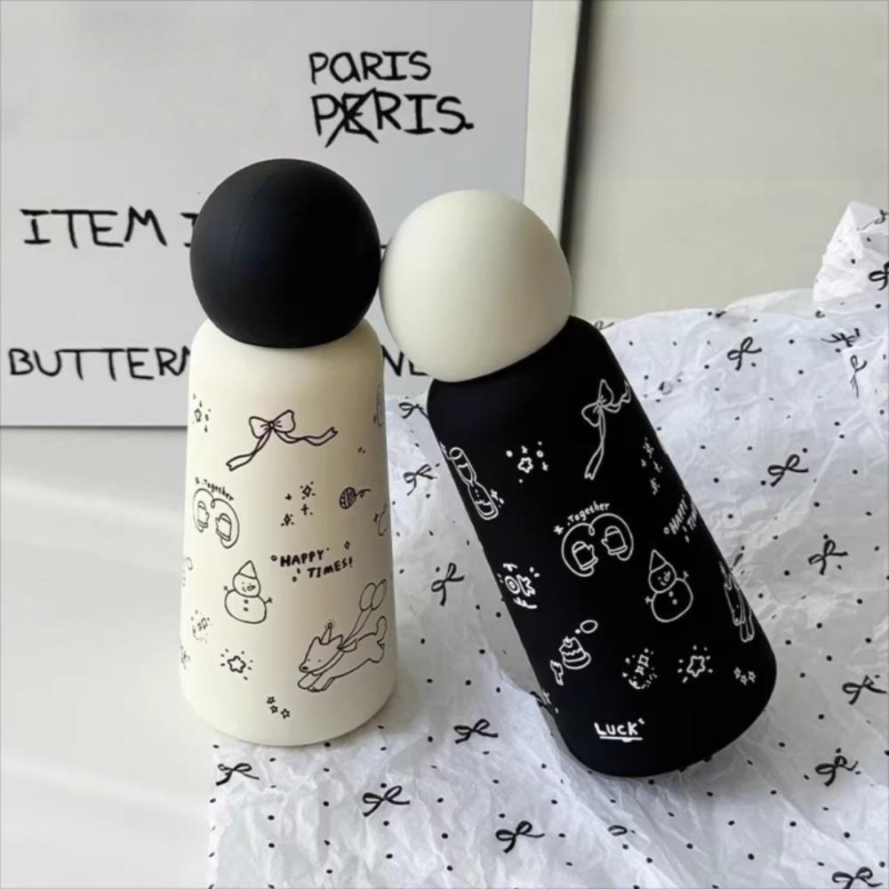 Round-shapes Lid Coffee Cup Black White Vacuum Water Bottle New Thermal Car Cup  Gifts