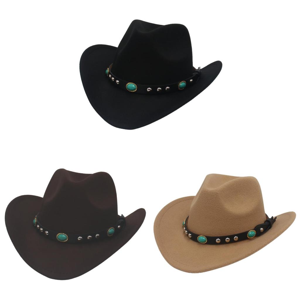 Ethnic Style Cowboy Hat With Brass Rivets For Winter Men Women