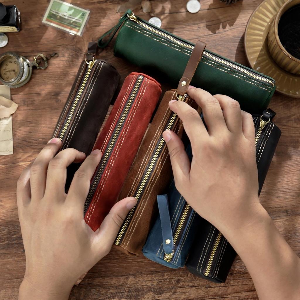 Handmade Stitching Bujo Journaling Pencil Bag Personal Tree of Life Top Layer Genuine Leather Pen case