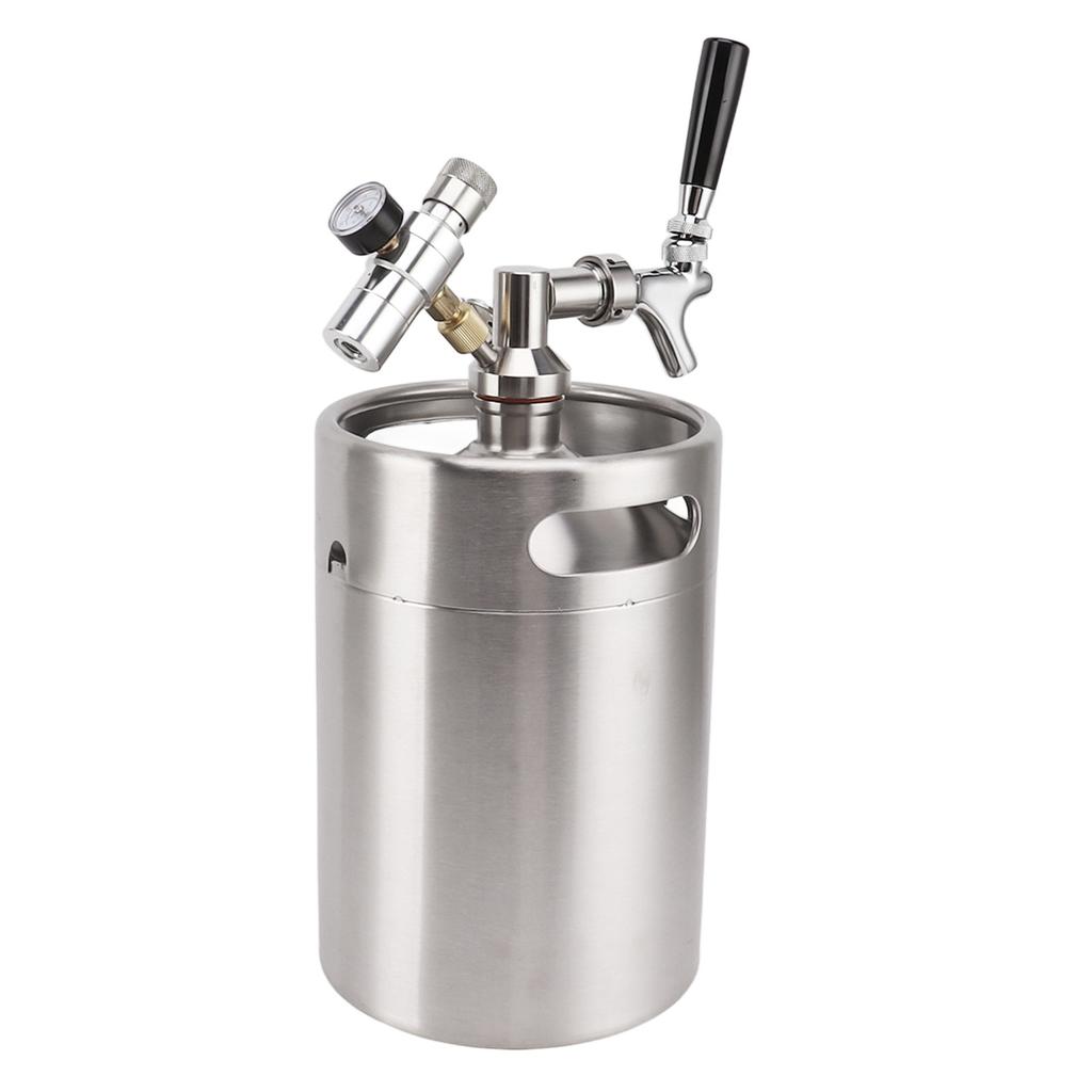 Mini Stainless Steel Beer Barrel with 60psi Gauge Dispenser Outlet Valve 5L Pressurized Mini Beer