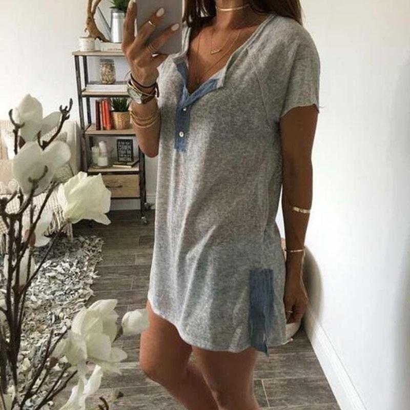Elegante Blusa Casual para Mujer de Manga Corta Holgada con Detalle de Botón
