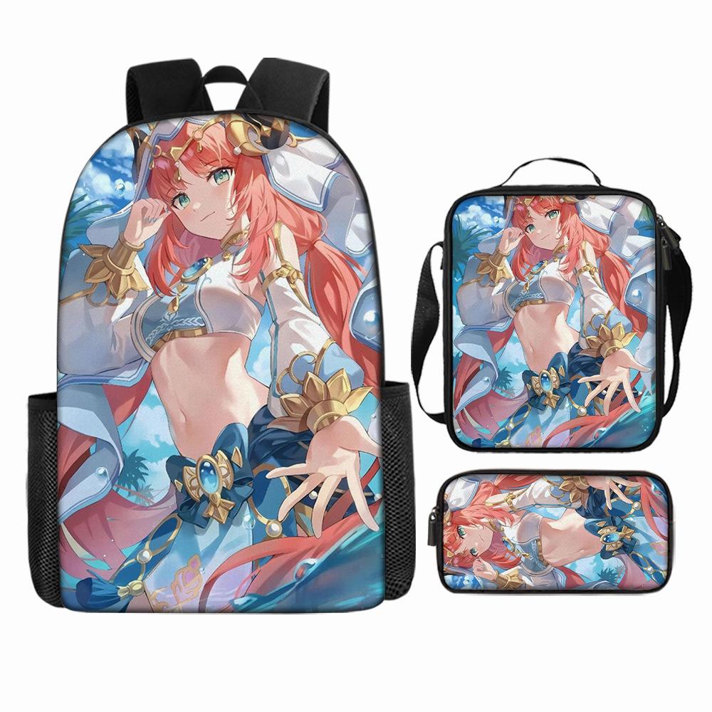 Luxury Popular Funny Novelty Genshin Impact 3D Printed 3pcs/Set Pupil School Bags Laptop Daypack Backpack Lunch Bag Pencil Case