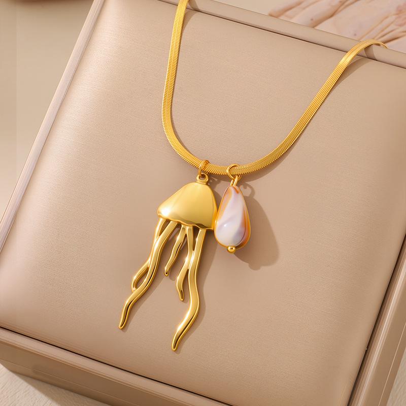 Titanium Steel Necklace Women's Ocean Series Jellyfish Pendant Necklace Light Luxury Niche Blade Chain Beach Wind Dopamine Necklace