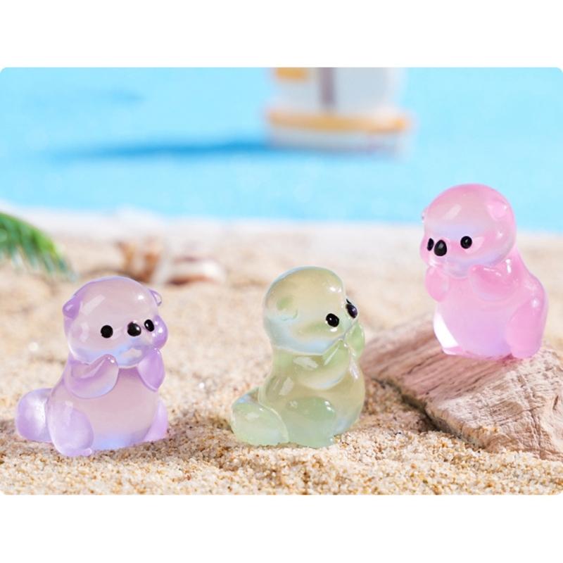 Leuchtet im Dunkeln Niedliche Otter-Figur Miniatur Harz Heimdeko Geschenk für Schlafzimmer Büro Tischplatte Gartenlandschaft