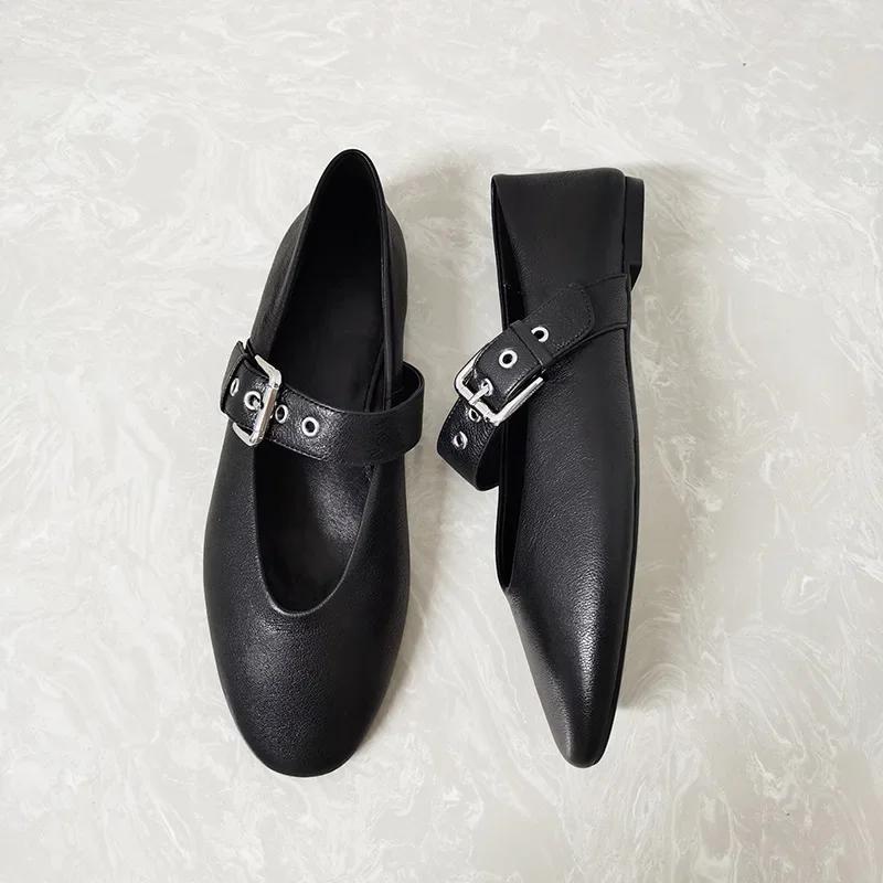 Women Mary Jane Shoes Black Pu Leather Vintage Flats Woman Fashion Belt Buckle Round Toe Ballet Flat Shoes Zapatillas De Mujer