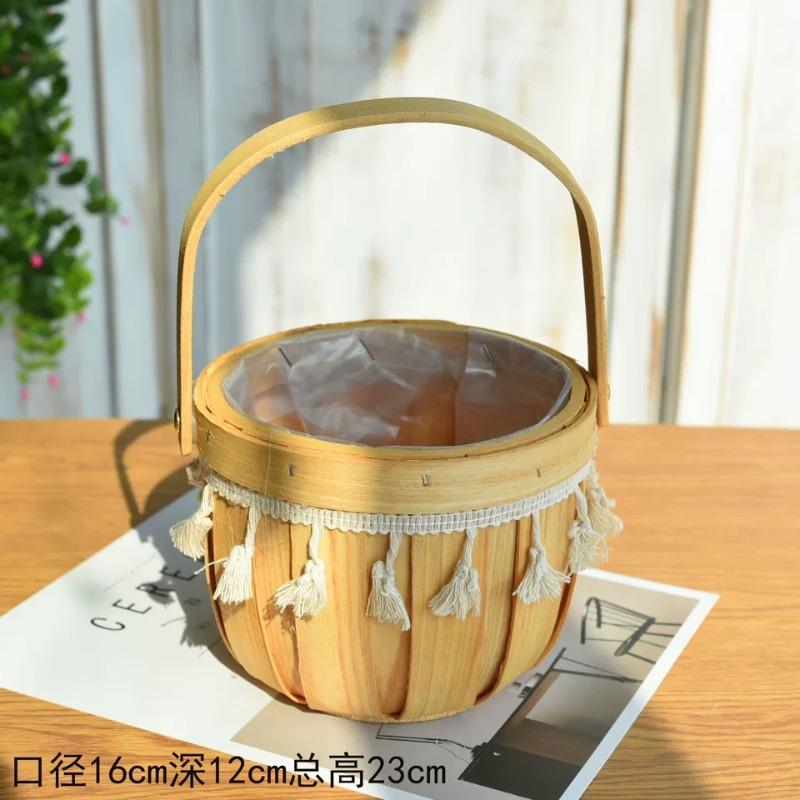 New Internet celebrity decoration portable flower basket packaging flower basket handmade rattan floral arrangement gift straw wood chips