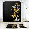 Bathroom Shower Curtain Four-piece Digital Printing Butterfly Plant Waterproof Shower Curtain Shower Curtain Partition Free of Punching