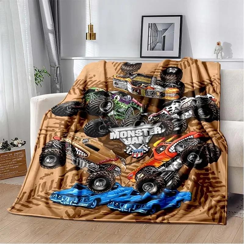 3D Monster Jam Monster Truck Cartoon Flannel Soft Throw Blanket Boys Bedroom Sofa Bed Warm Throw Blanket Picnic