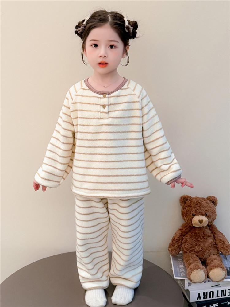 2025 Autumn/Winter Striped Pajama Set for Girls - Cozy, Warm Homewear
