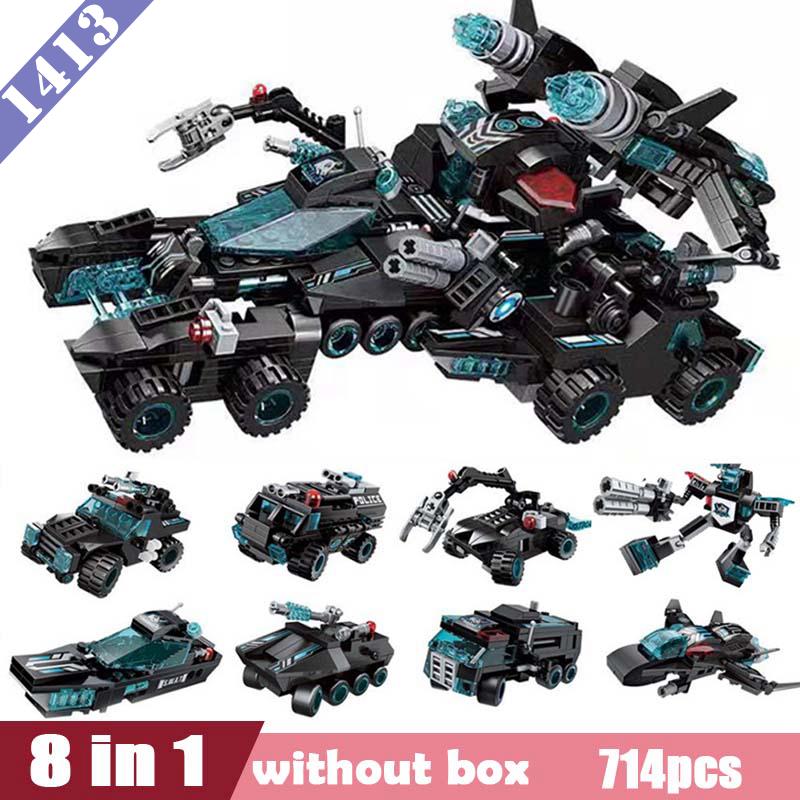 Transformation 6 In 1 City Police Dinosaur Mecha Deformation City Guard Robot Enlighten Block Set Kids Educational Building